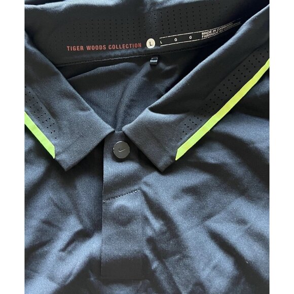 Nike Tiger Woods Polo Men’s Sz Large Black Green Dri Fit Stretch Short Sleeve - Picture 13 of 16
